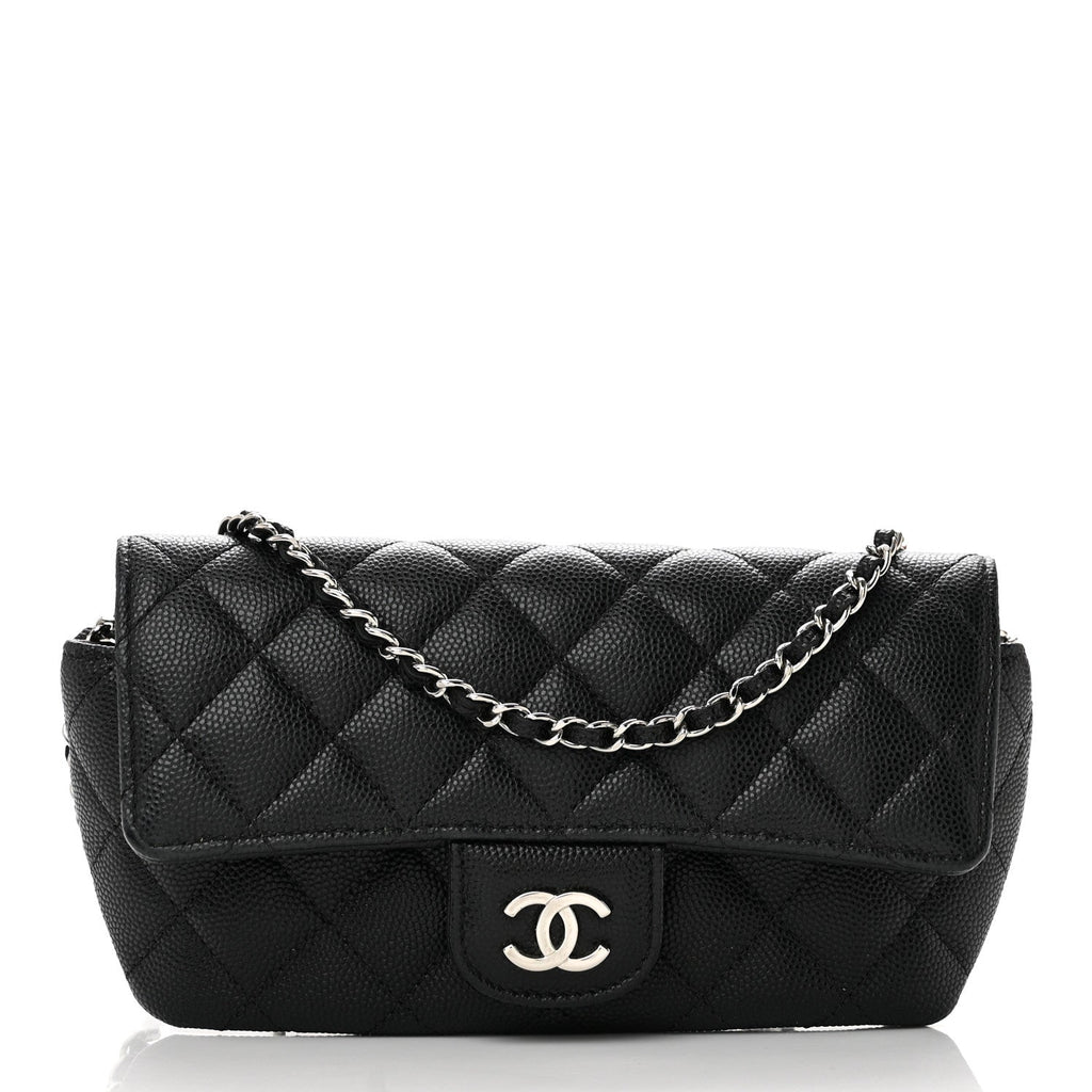Caviar Quilted Glasses Case With Chain Black
