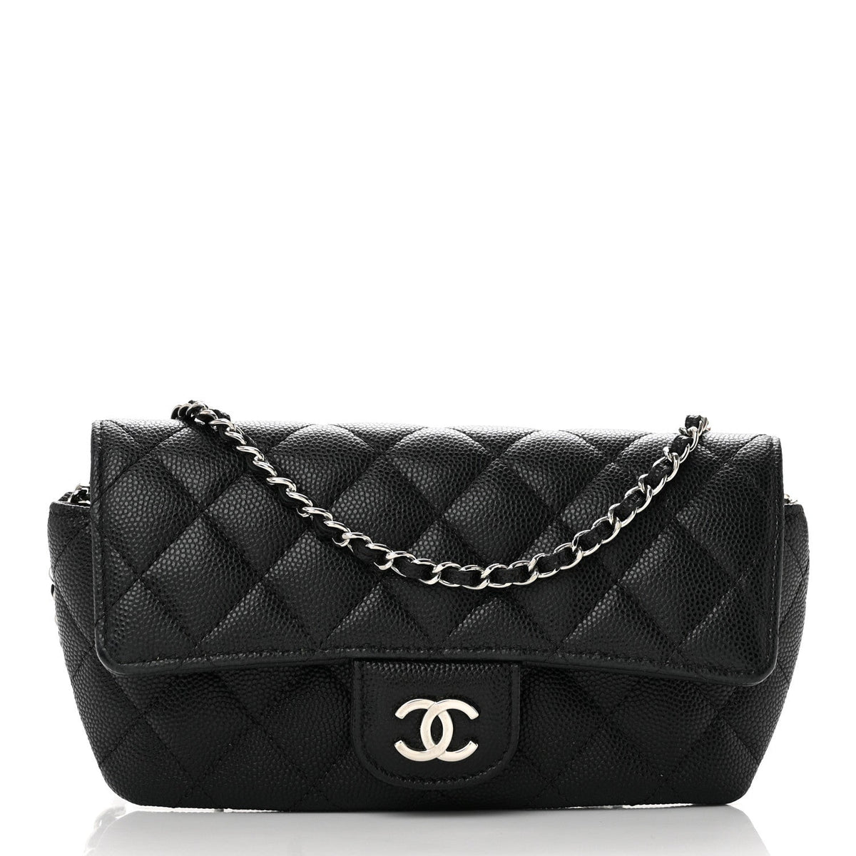 Caviar Quilted Glasses Case With Chain Black