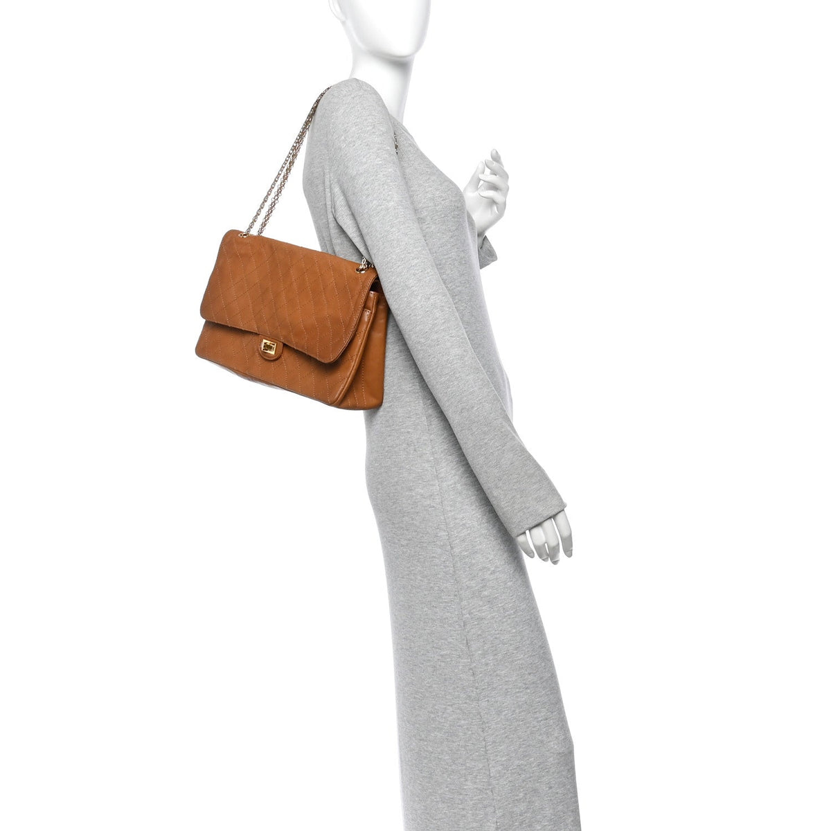 Patinated Calfskin Reissue 2.55 Maxi Flap Camel