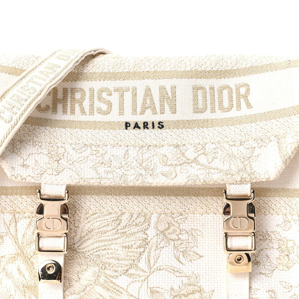Canvas Embroidered Toile De Jouy Small Diorcamp Messenger White Gold