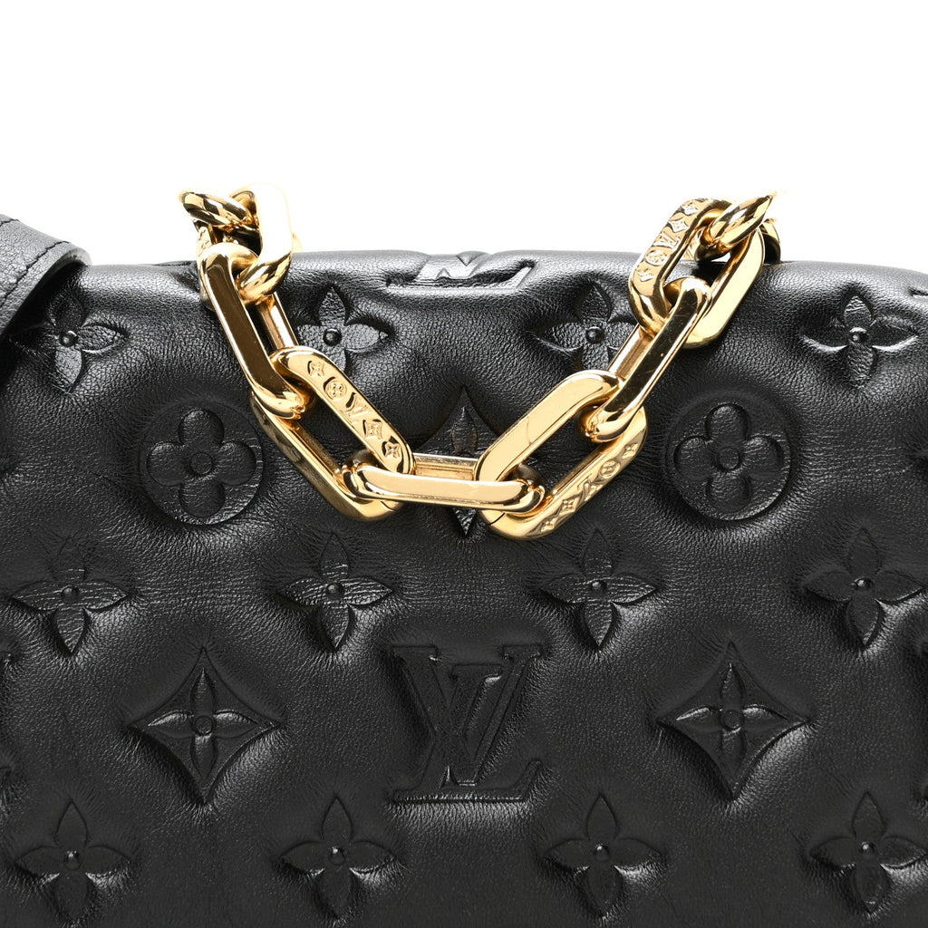 Lambskin Embossed Monogram Pochette Coussin Crossbody Black