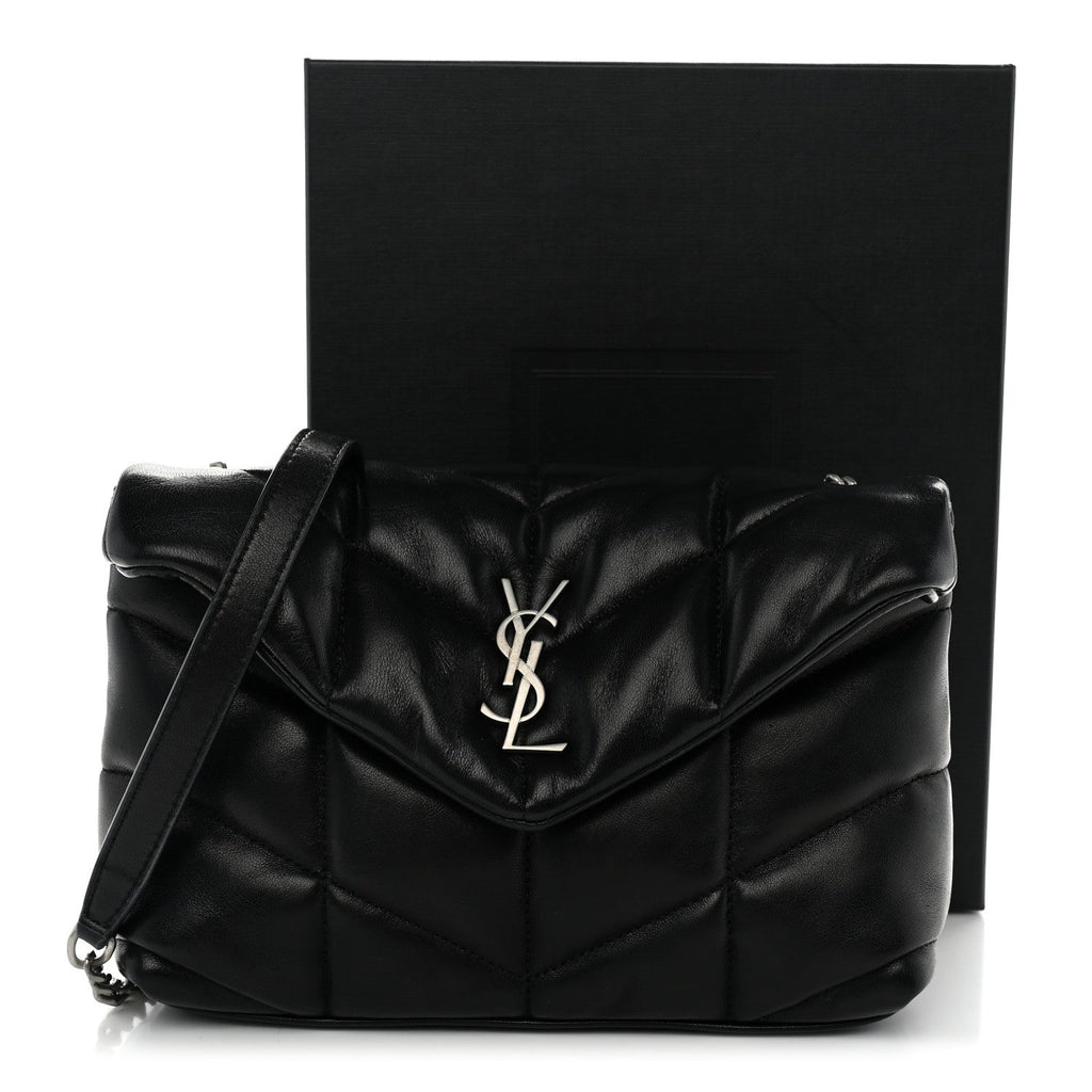 Lambskin Quilted Toy Loulou Puffer Monogram Chain Satchel Black