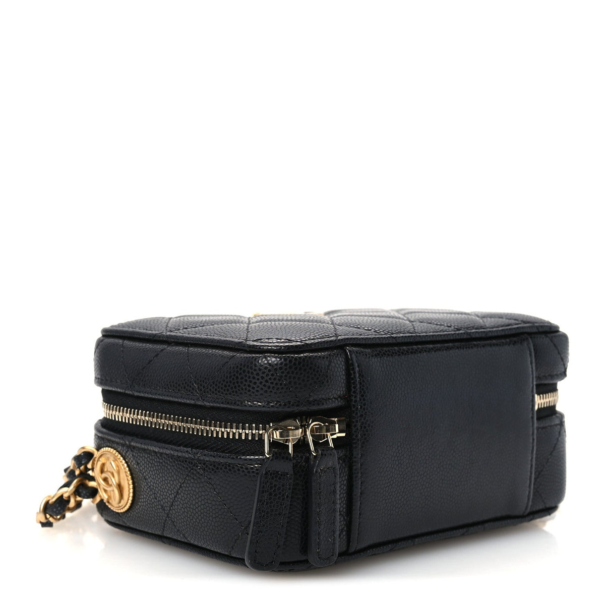 Caviar Quilted Twist Your Buttons Clutch With Chain Black