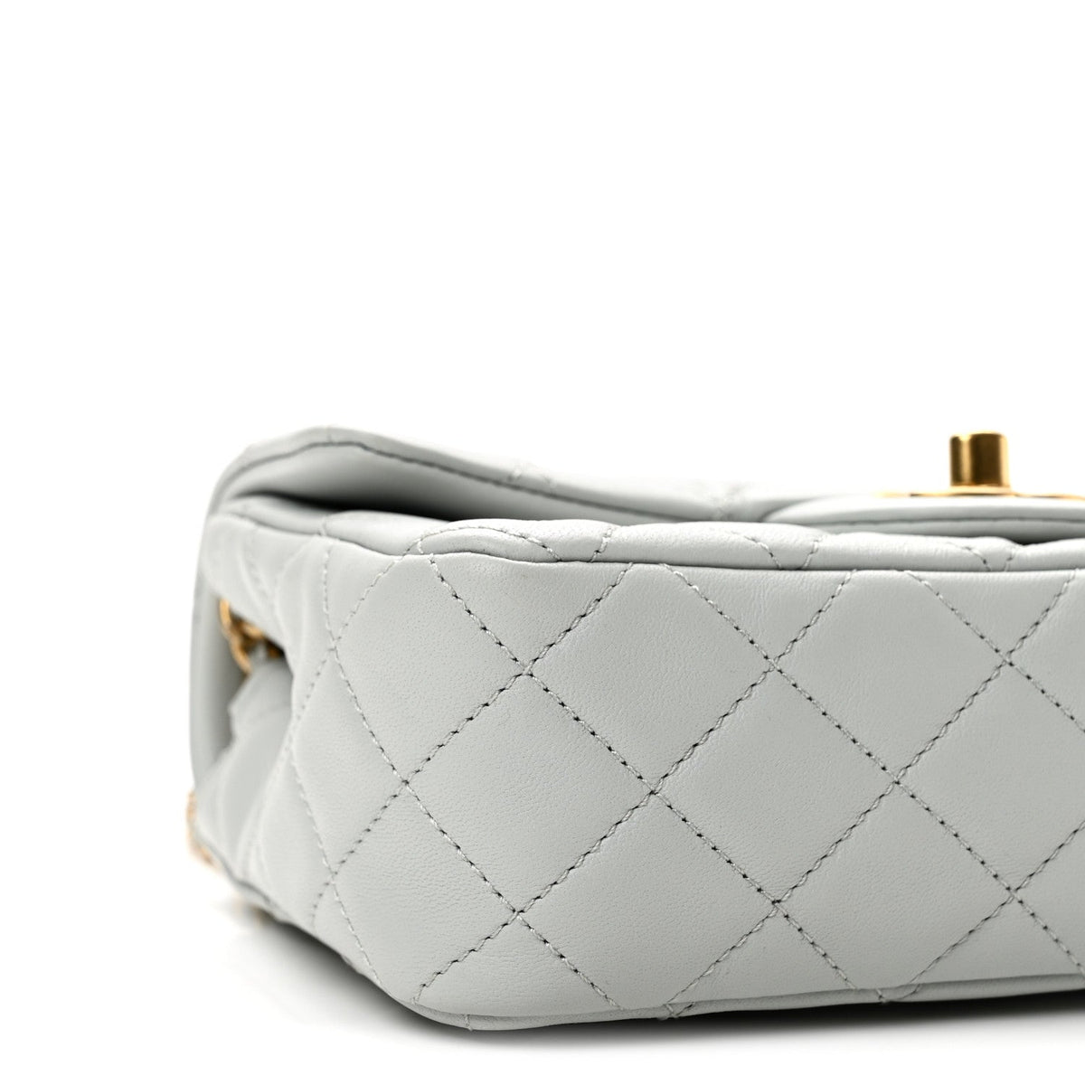 Lambskin Quilted Mini Rectangular Pearl Crush Flap Grey
