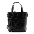 Calfskin Crocodile Embossed Paris Mini Toy Shopper Tote Black