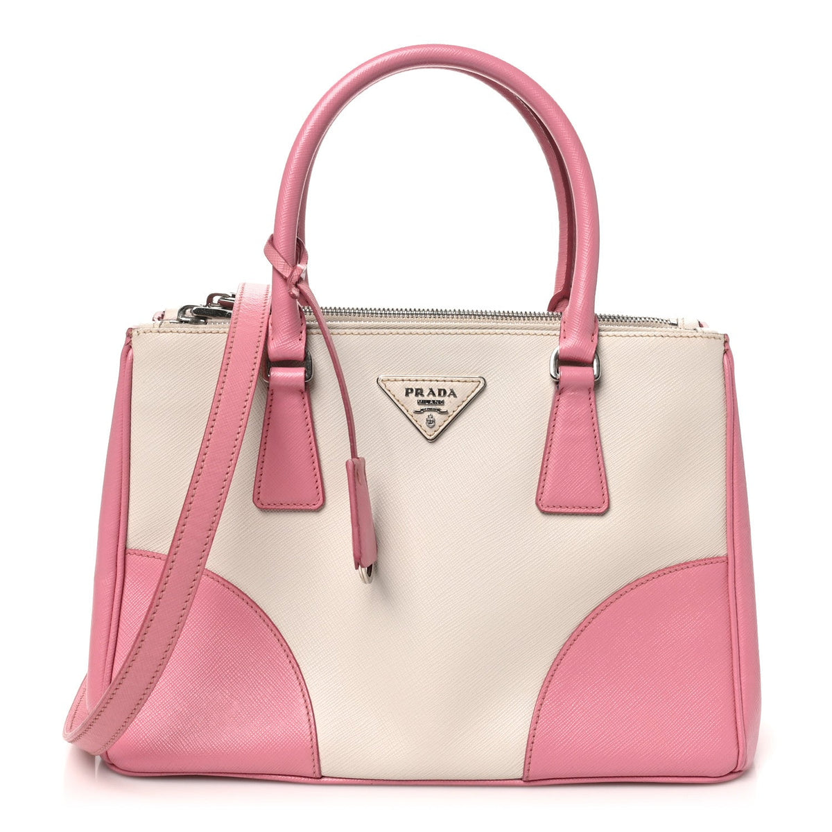 Saffiano Lux Colorblock Small Galleria Double Zip Tote Peonia