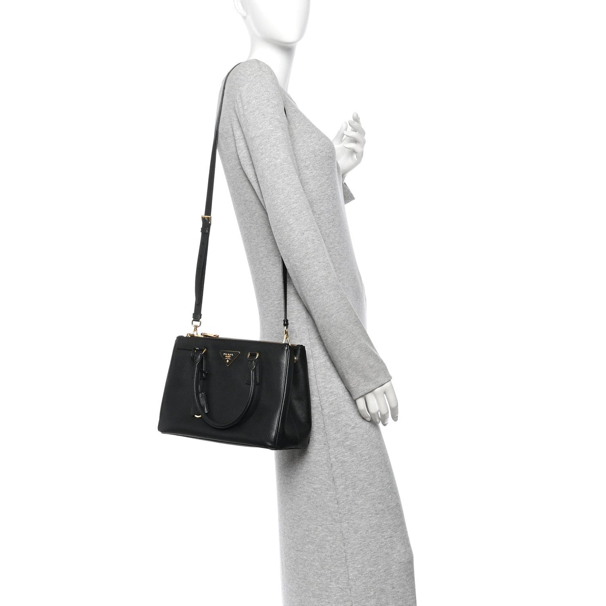 Saffiano Small Galleria Double Zip Tote Black