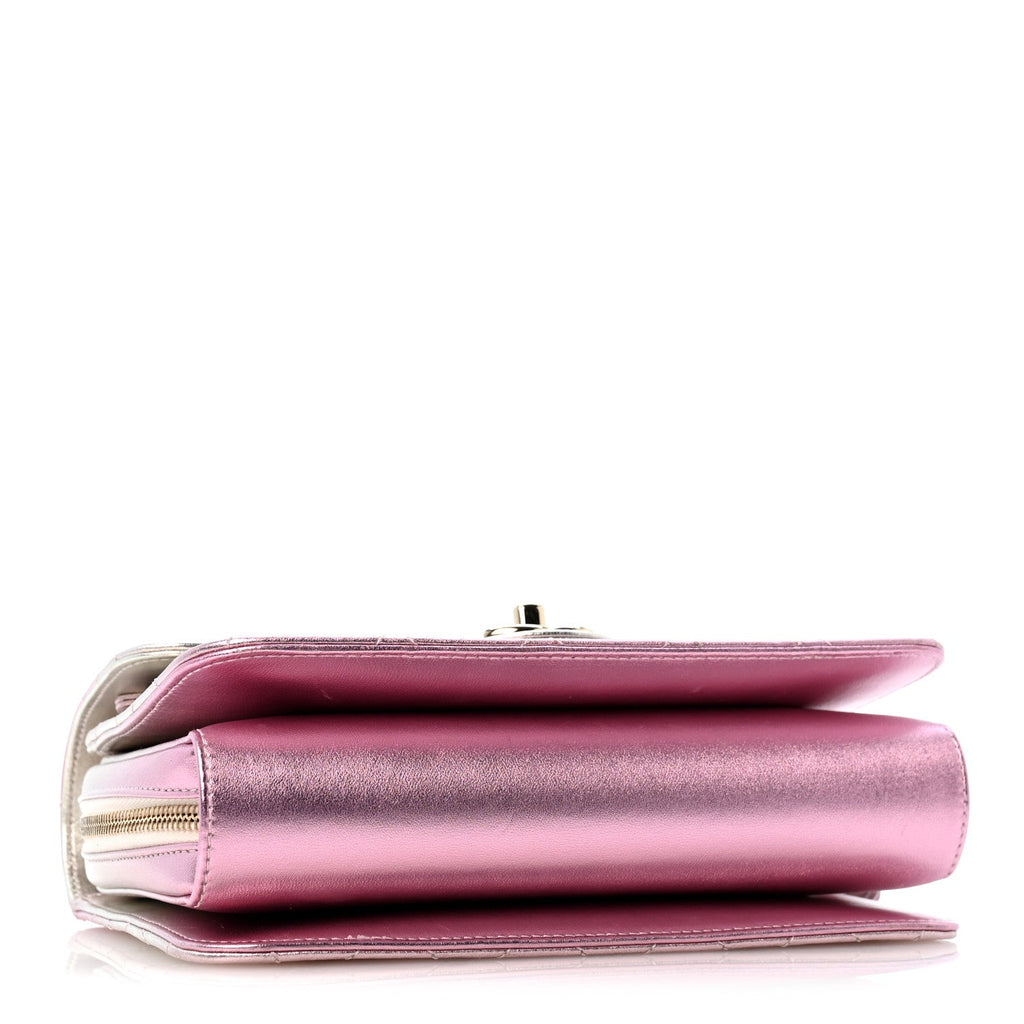 Metallic Lambskin Quilted Large Like A Wallet Flap Golden Pink