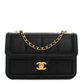 Lambskin Calfskin Mini Chocolate Bar Flap Bag Black