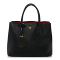 Saffiano Cuir Medium Double Bag Black Fuoco