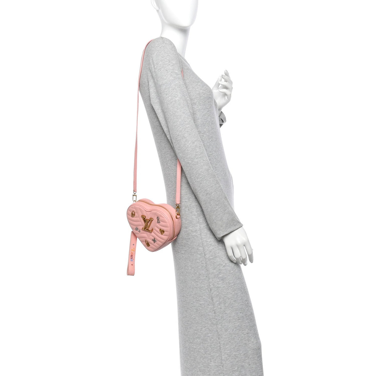 Calfskin Embellished New Wave Love Lock Heart Bag Rose Pomettes