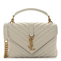 Sheepskin Matelasse Chevron Monogram Medium College Bag Crema Soft