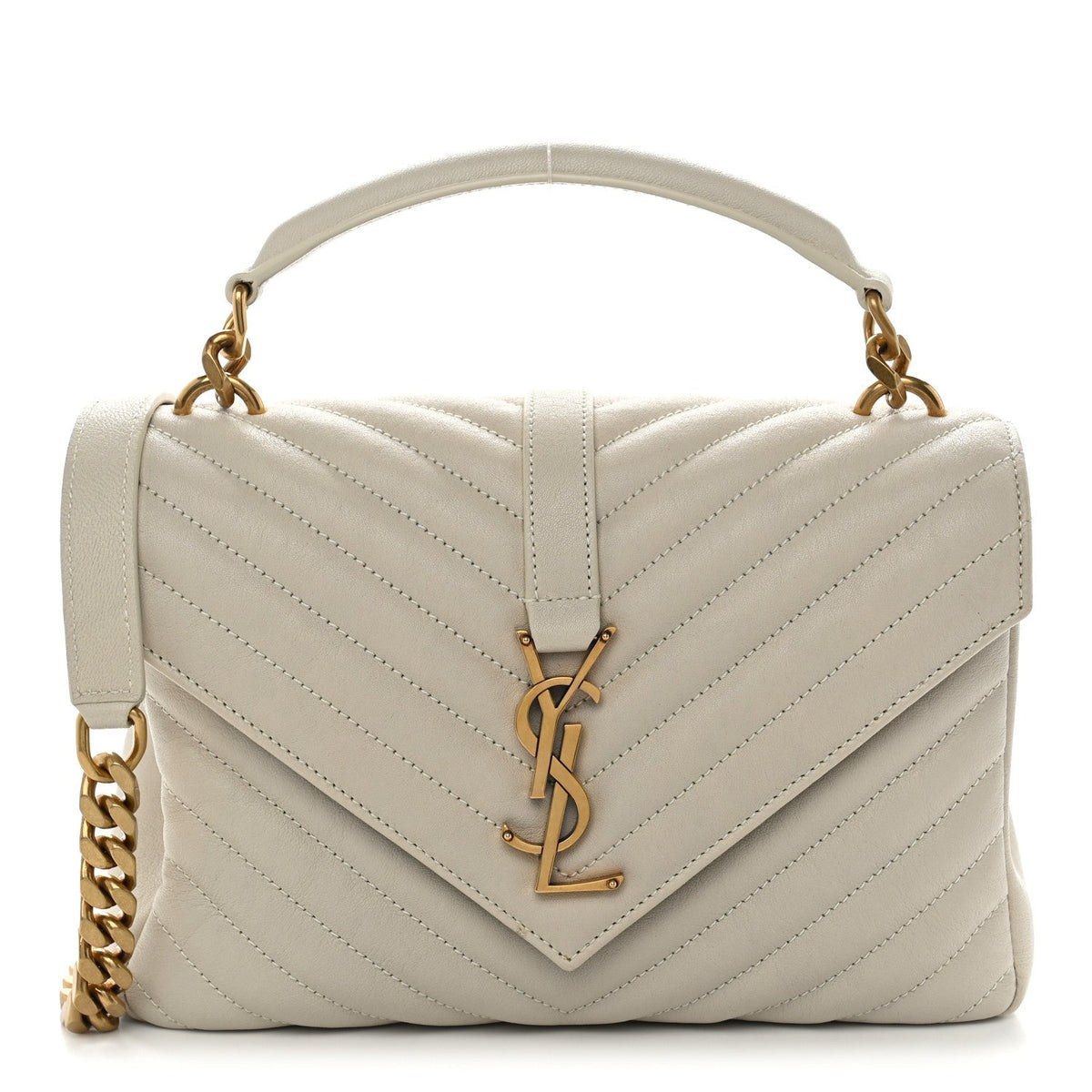 Sheepskin Matelasse Chevron Monogram Medium College Bag Crema Soft