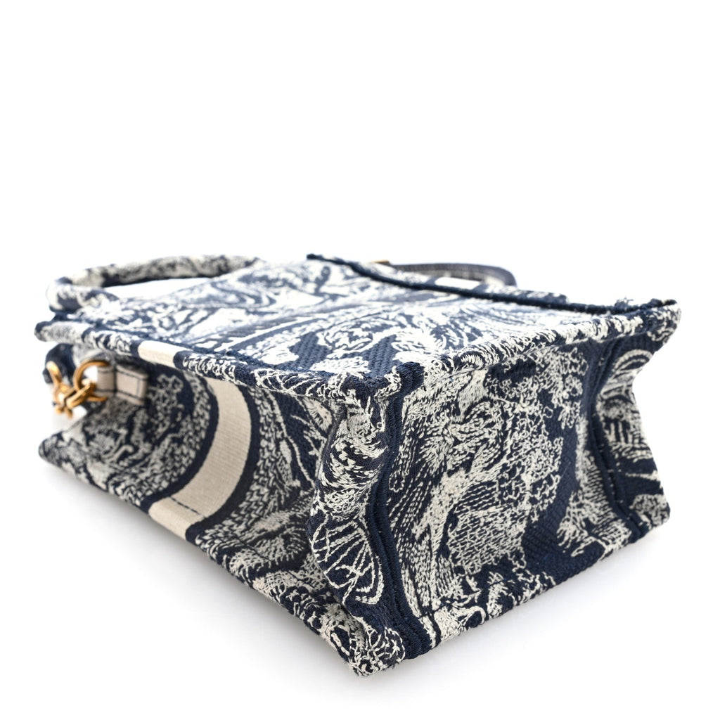Canvas Toile de Jouy Reverse Embroidered Mini Book Tote Phone Bag Blue