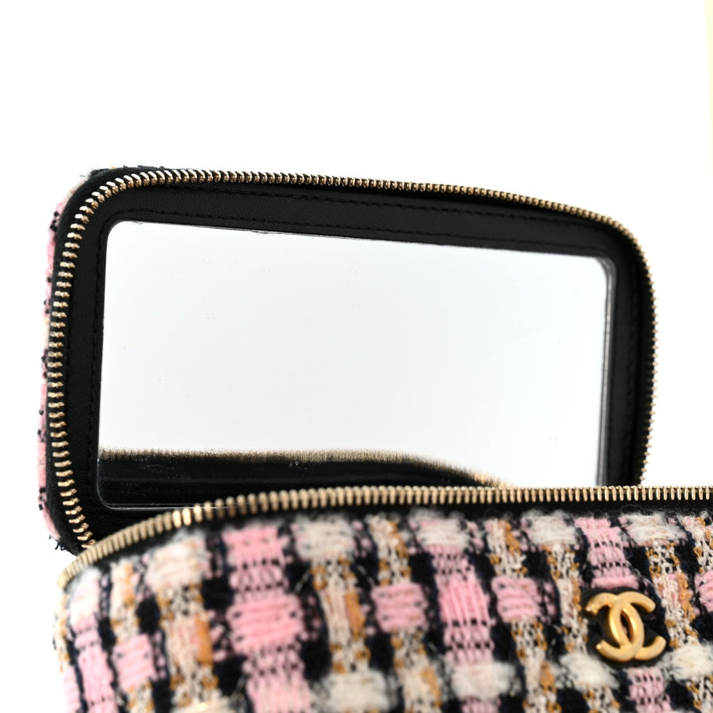 Tweed Pearl Crush Small Vanity Case With Chain Pink Multicolor