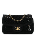 Mesh Macrame Small Flap Bag Black