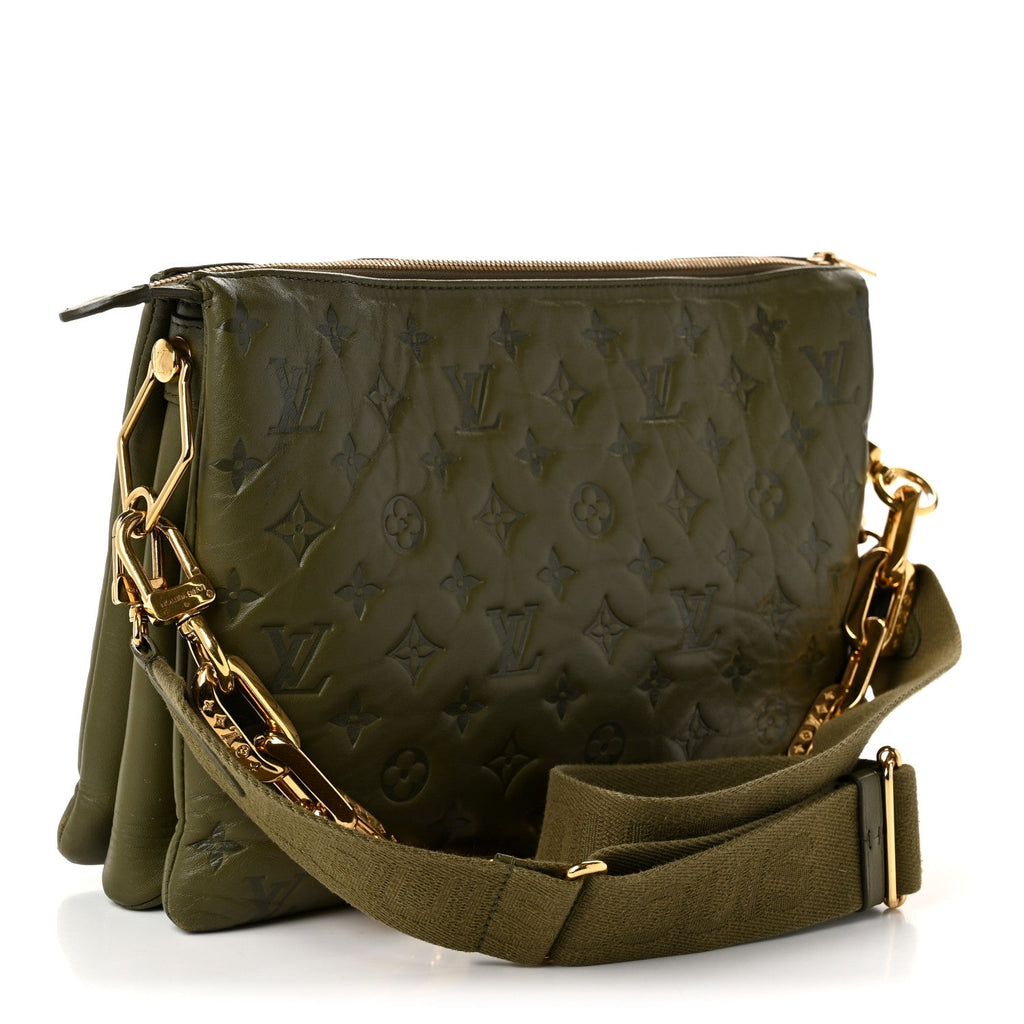 Lambskin Embossed Monogram Coussin MM Khaki