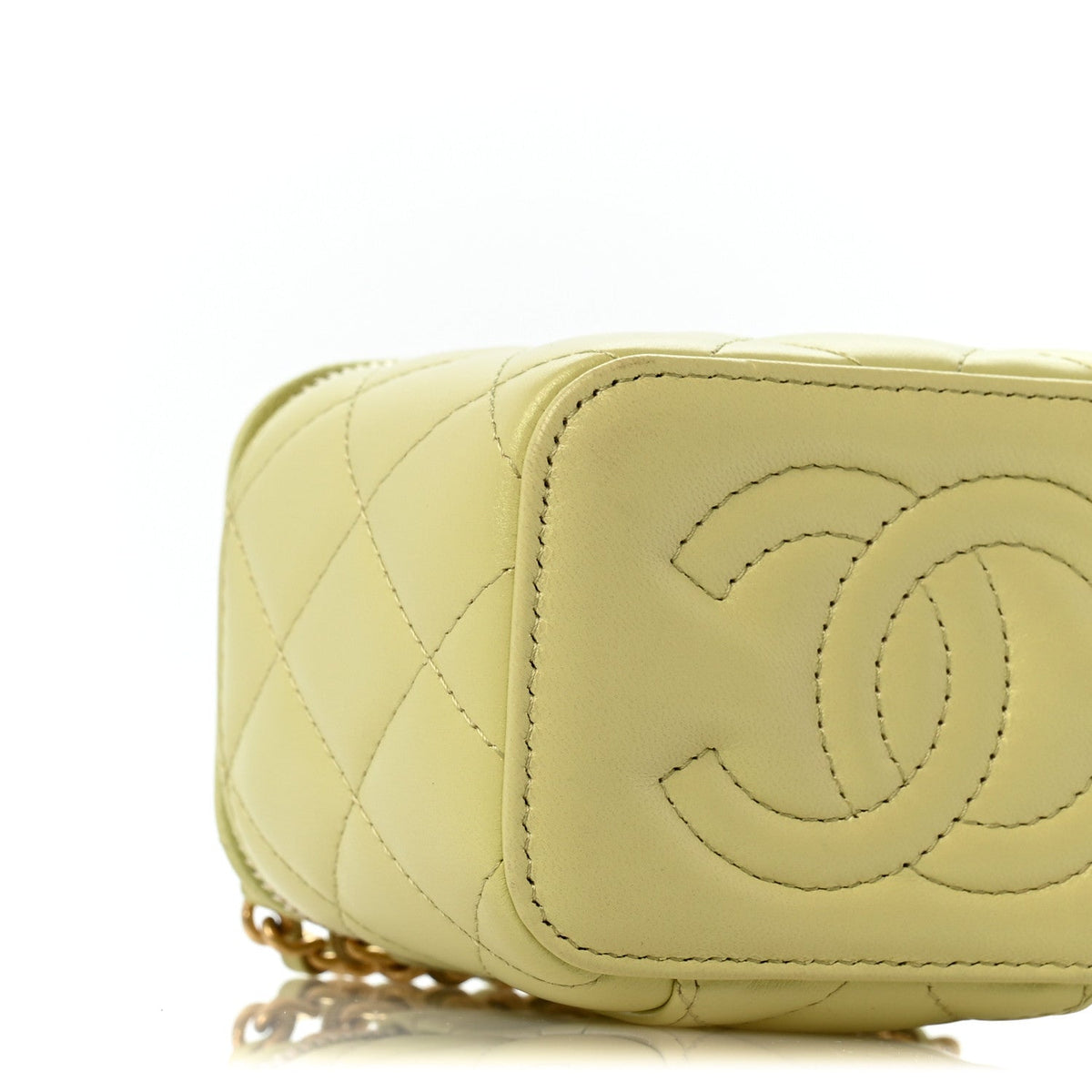Lambskin Quilted CC Mini Vanity Case With Chain Light Green