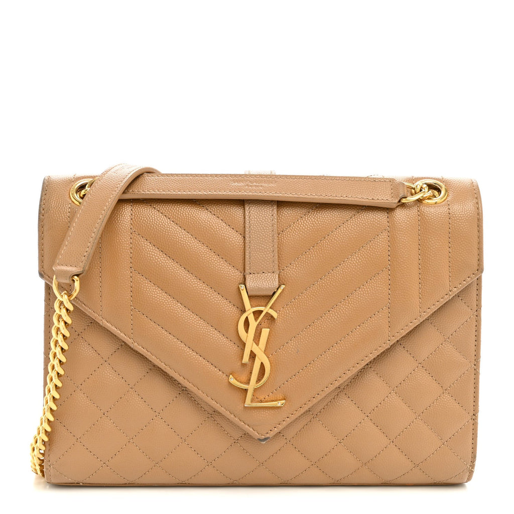 Grain De Poudre Textured Mixed Matelasse Medium Triquilt Monogram Satchel Dark Beige