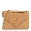 Grain De Poudre Textured Mixed Matelasse Medium Triquilt Monogram Satchel Dark Beige