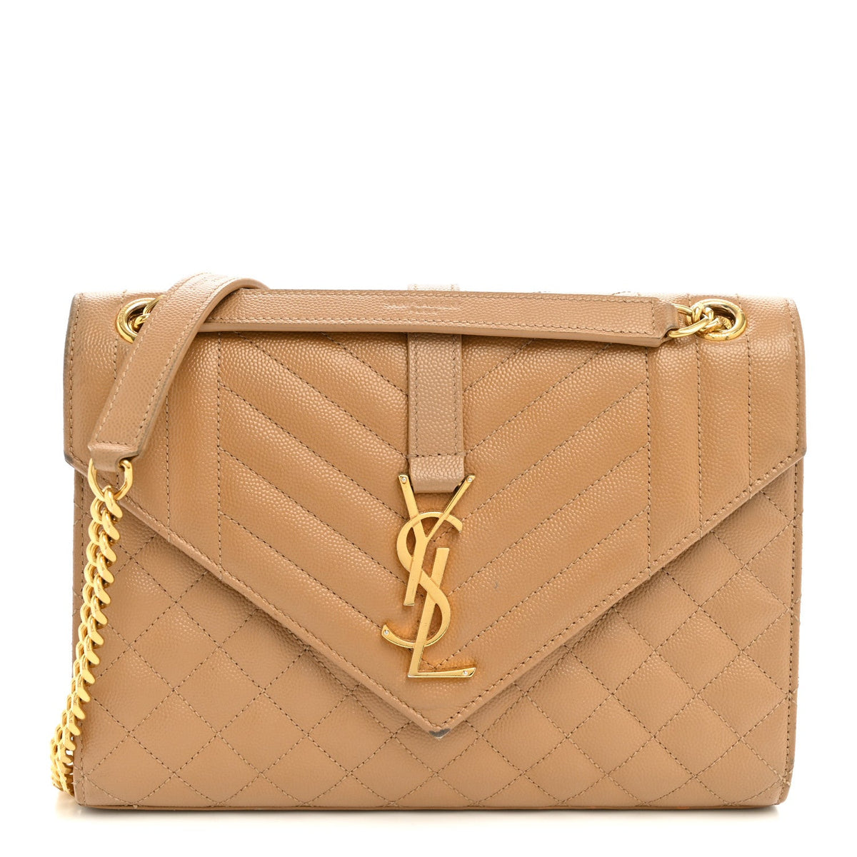 Grain De Poudre Textured Mixed Matelasse Medium Triquilt Monogram Satchel Dark Beige