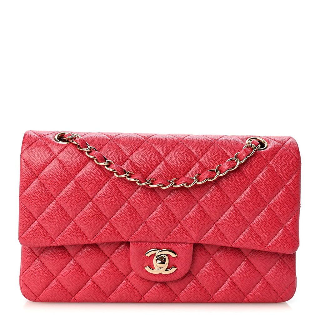 Caviar Quilted Medium Double Flap Dark Pink