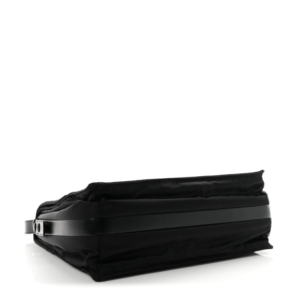 Re-Nylon Vitello Padded Large Traveler Flap Shoulder Bag Black