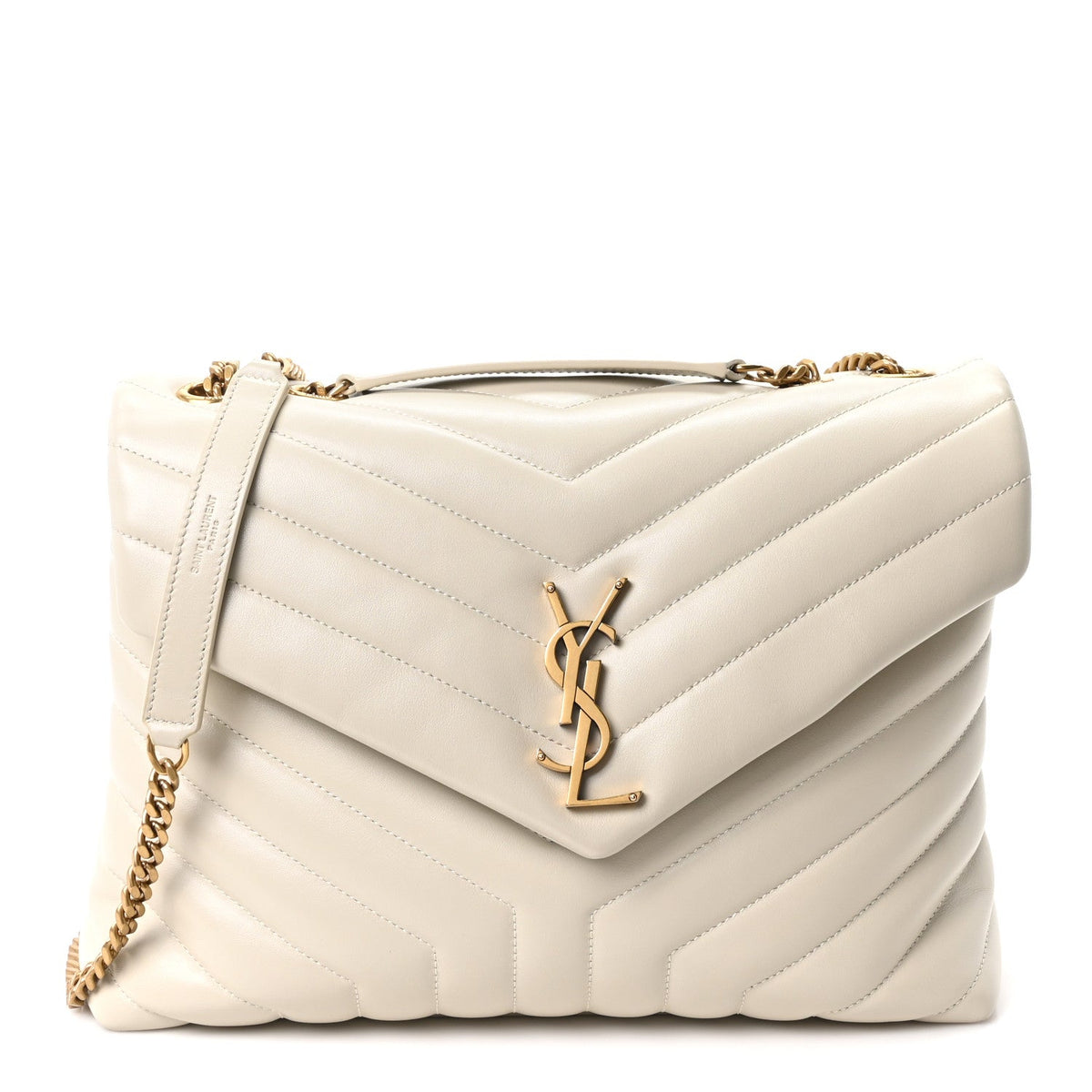 Calfskin Y Quilted Monogram Medium Loulou Chain Satchel Crema Soft