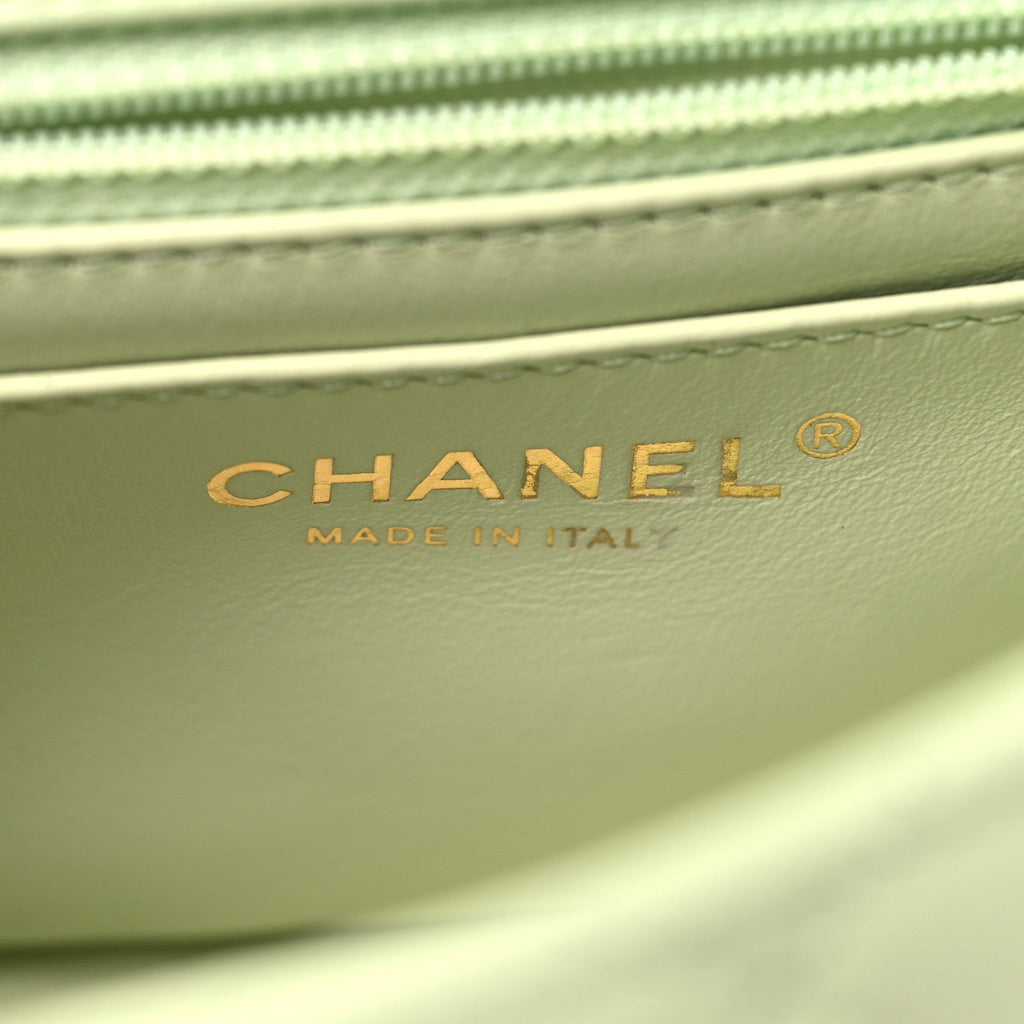Lambskin Quilted Mini Pearl Crush Flap Light Green