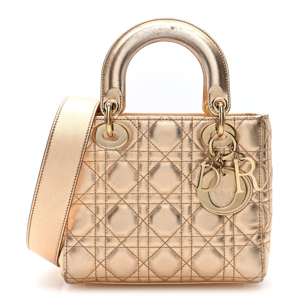 Metallic Lambskin Cannage Small My ABCDior Lady Dior Gold