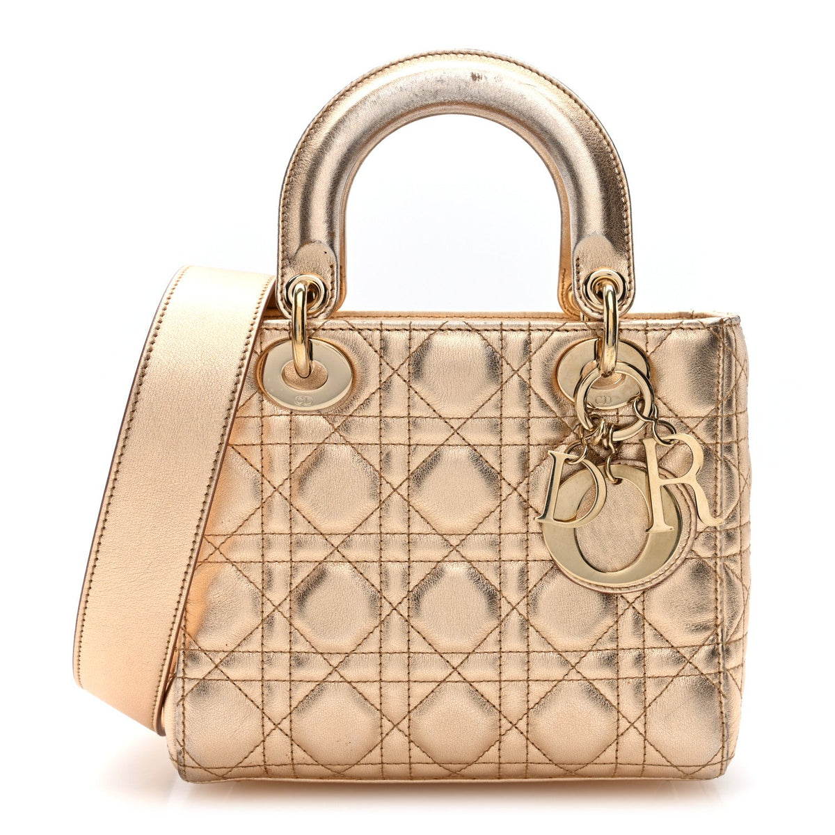 Metallic Lambskin Cannage Small My ABCDior Lady Dior Gold
