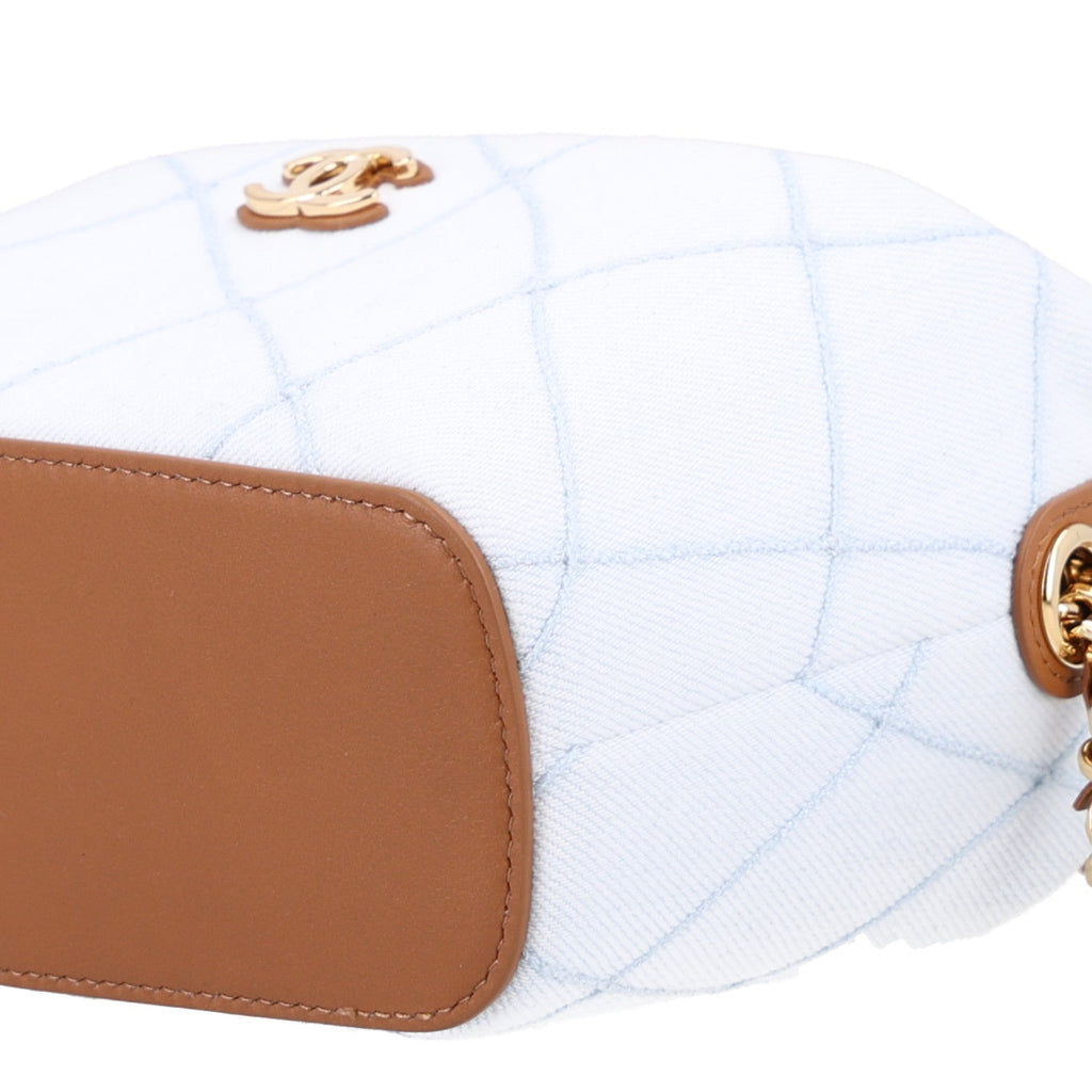 Denim Calfskin Quilted Coco Beach Top Handle Long Vanity Blue Brown
