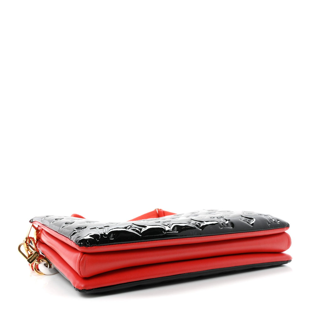 Patent Embossed Monogram Lambskin Coussin MM Black Red