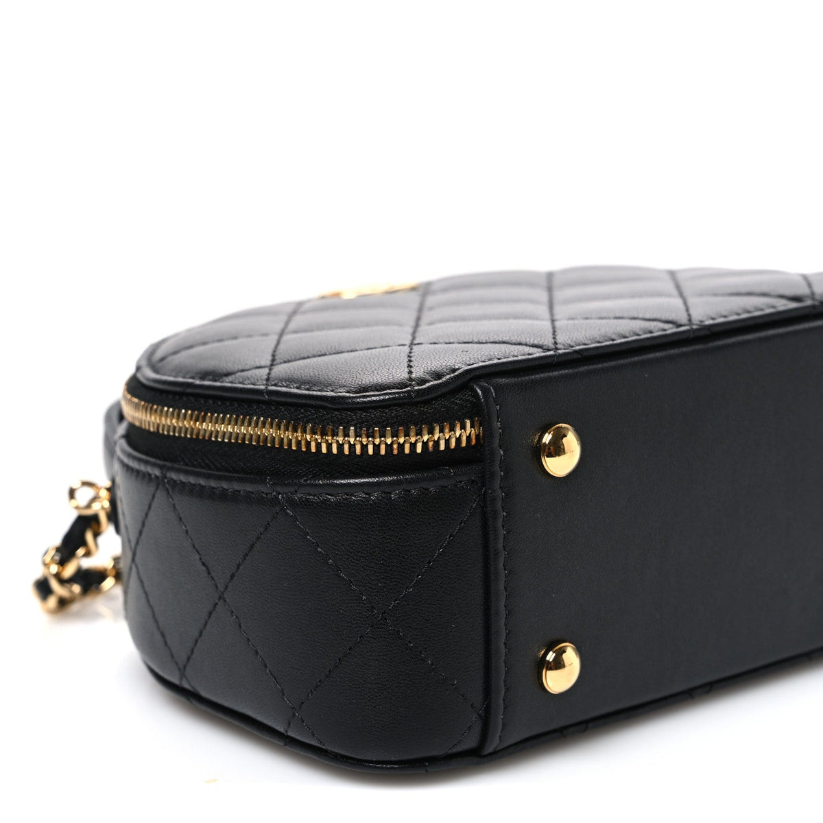 Lambskin Quilted Chic Riviera Top Handle Vanity Case Black