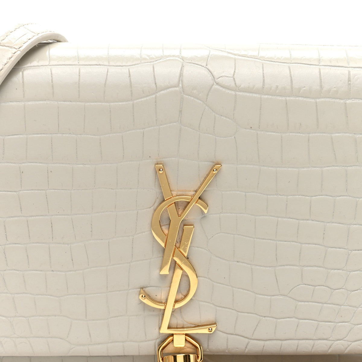 Calfskin Crocodile Embossed Kate Monogram Tassel Chain Wallet Crema Soft