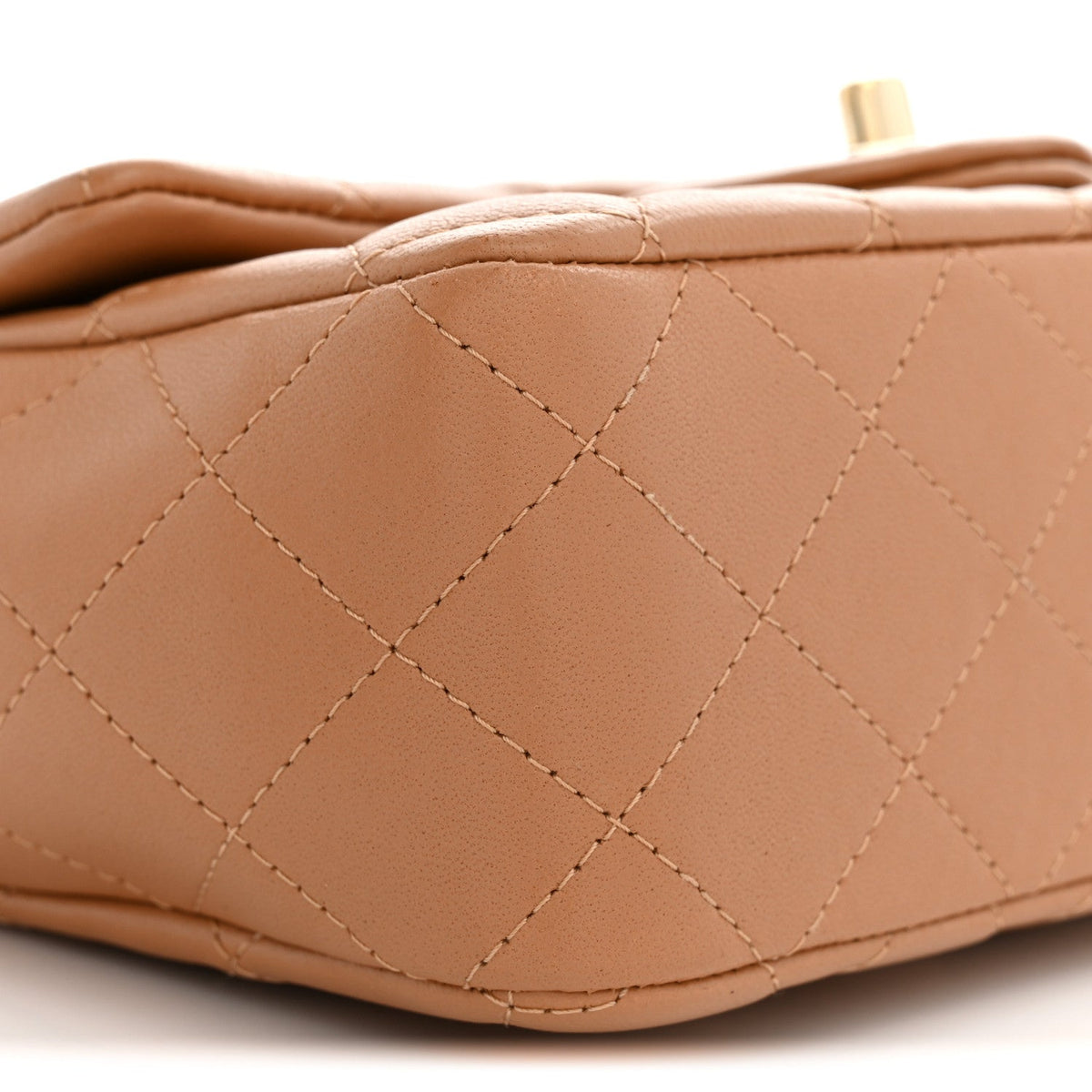 Lambskin Quilted Mini Top Handle Rectangular Flap Dark Beige