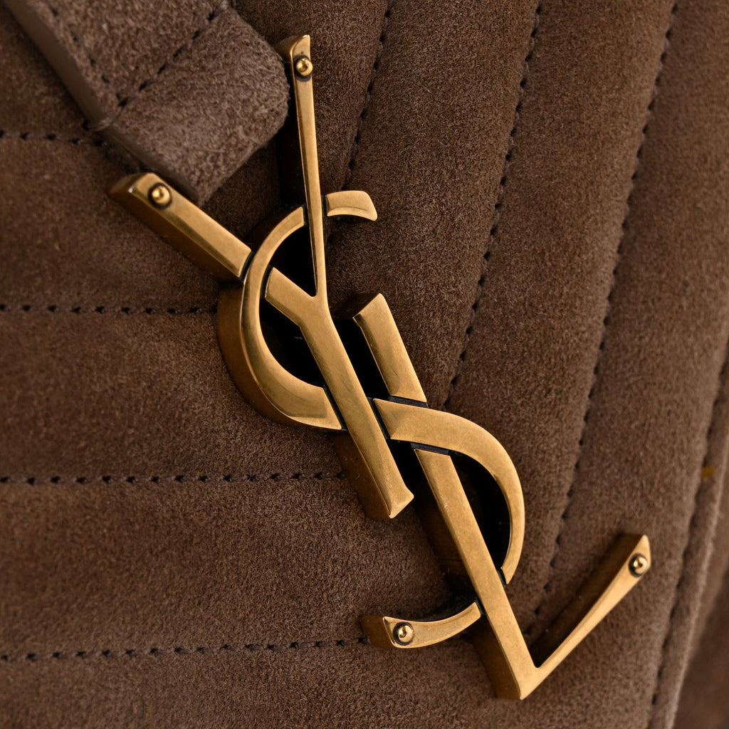 Suede Matelasse Chevron Monogram Medium College Bag Taupe