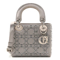 Satin Crystal Cannage Mini Lady Dior Gray