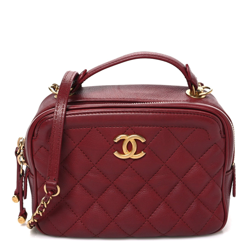 Calfskin Quilted CC Small Vanity Case Dark Red