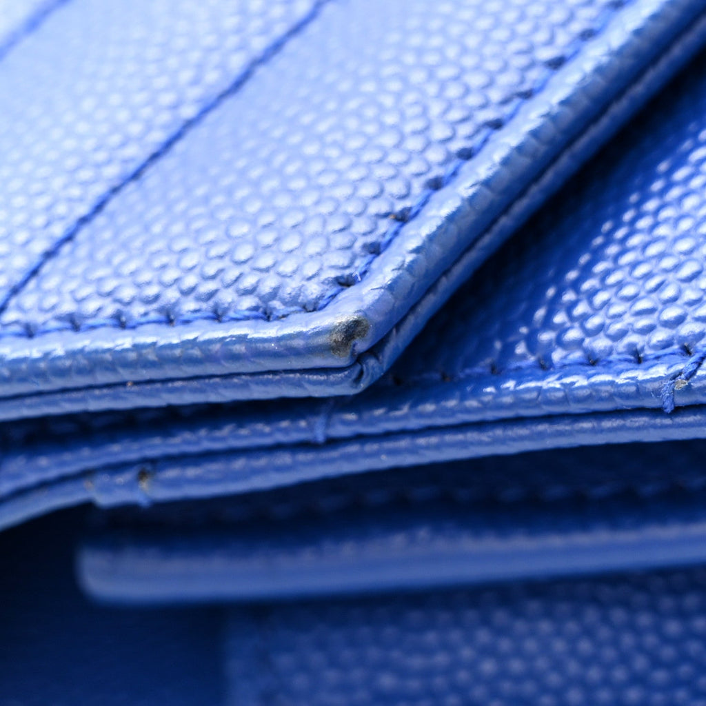 Grain De Poudre Matelasse Chevron Monogram Chain Wallet Blue Majorelle