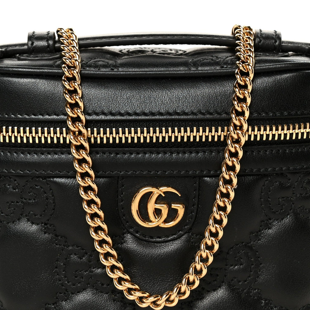Calfskin GG Matelasse Mini Top Handle Bag Black