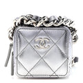 Gradient Metallic Lambskin Quilted Coco Punk Cube Clutch With Chain Silver Black