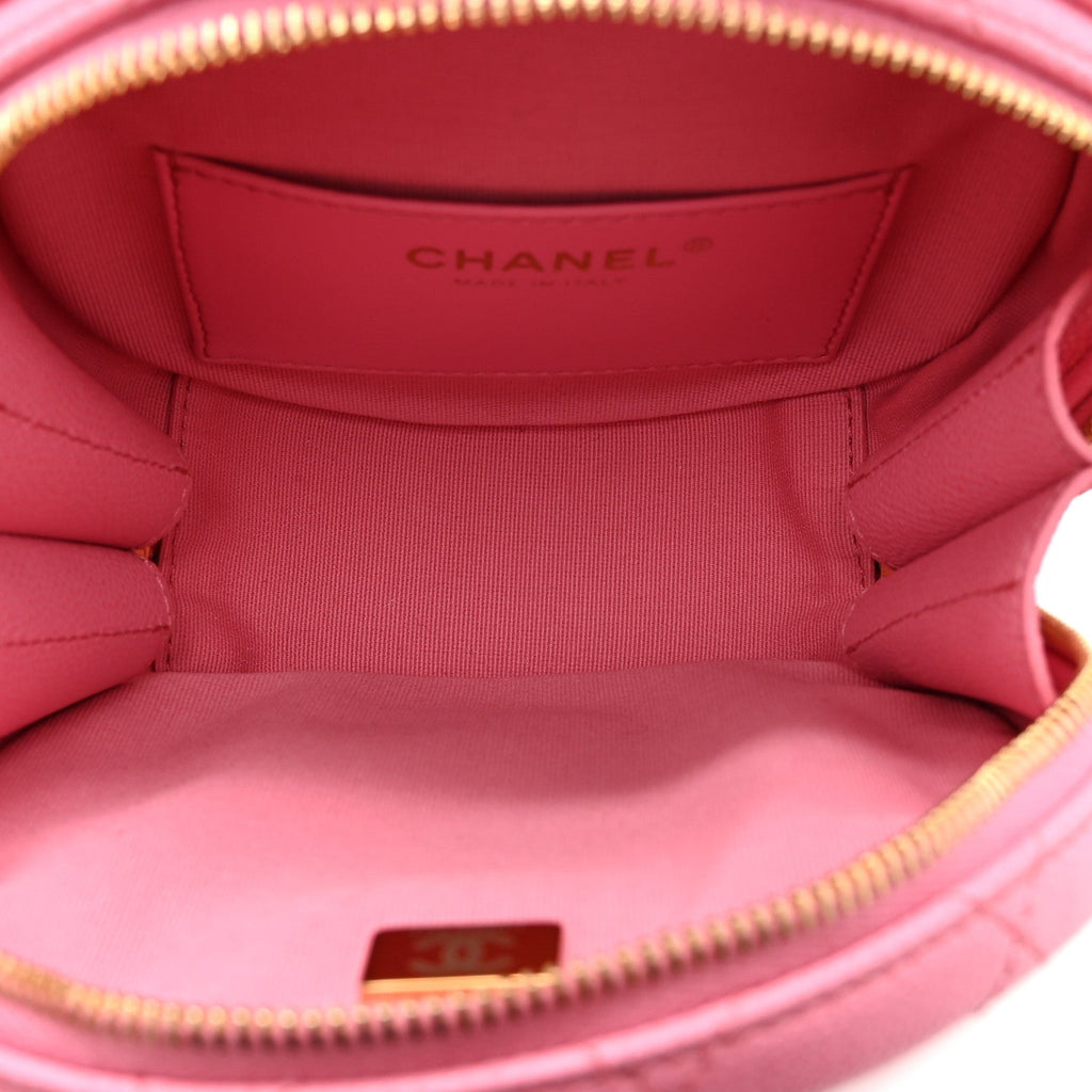 Caviar Quilted Small Round Vanity With Chain Pink