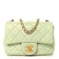 Lambskin Quilted Mini Pearl Crush Flap Light Green