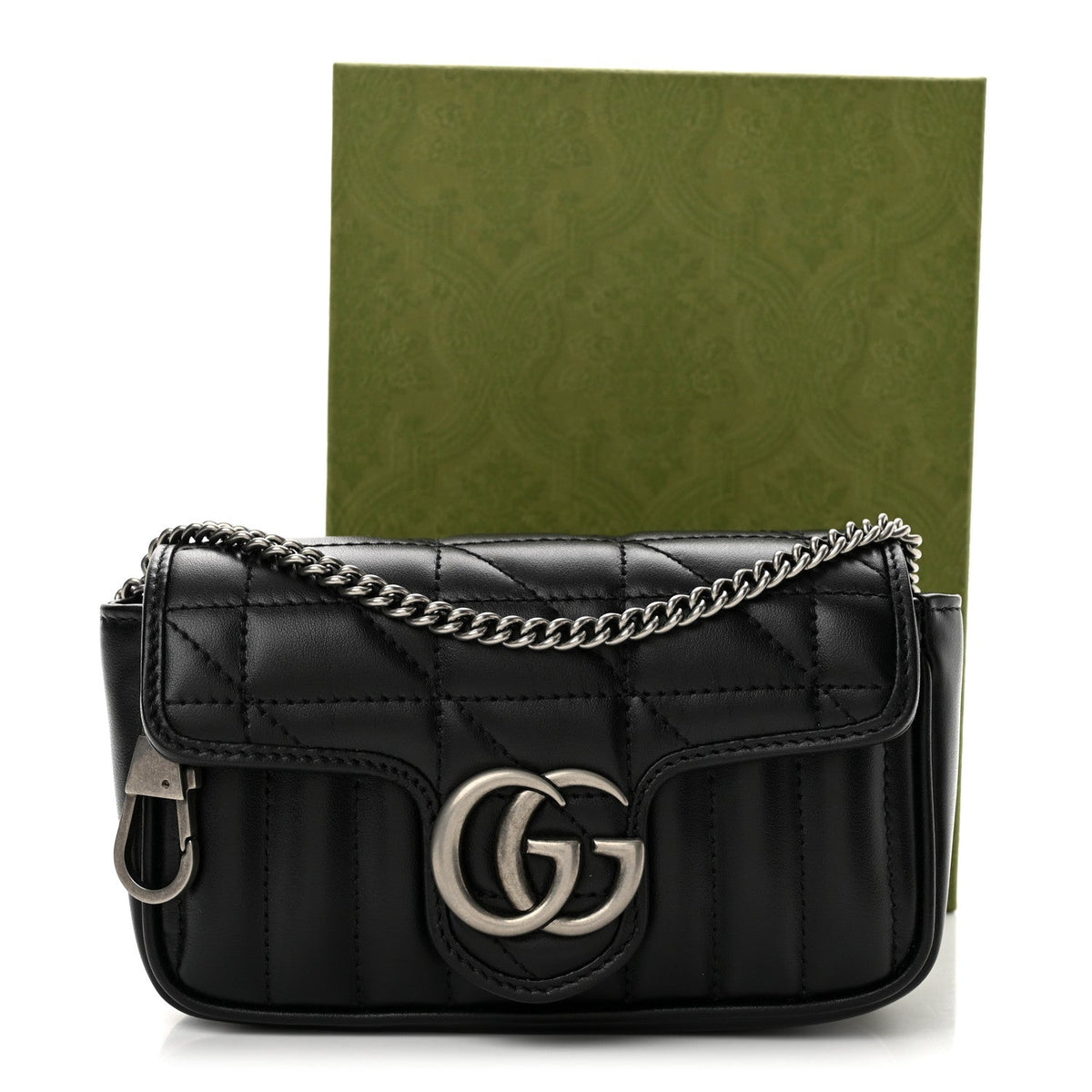 Calfskin Matelasse Aria Super Mini GG Marmont Shoulder Bag Black