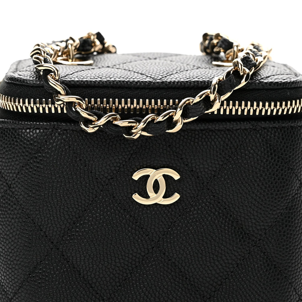 Caviar Quilted Mini Vanity Case With Chain Black