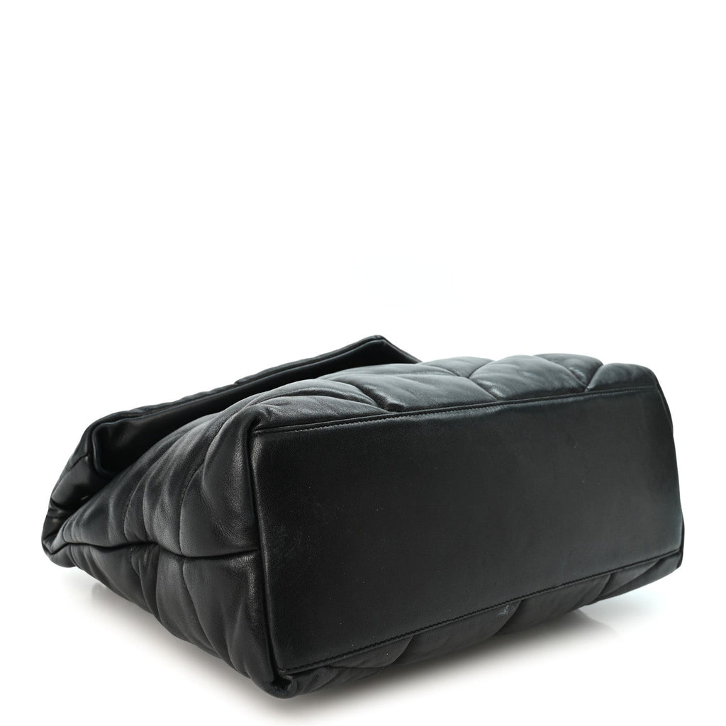 Lambskin Quilted Monogram Monochrome Medium Loulou Puffer Chain Satchel Black