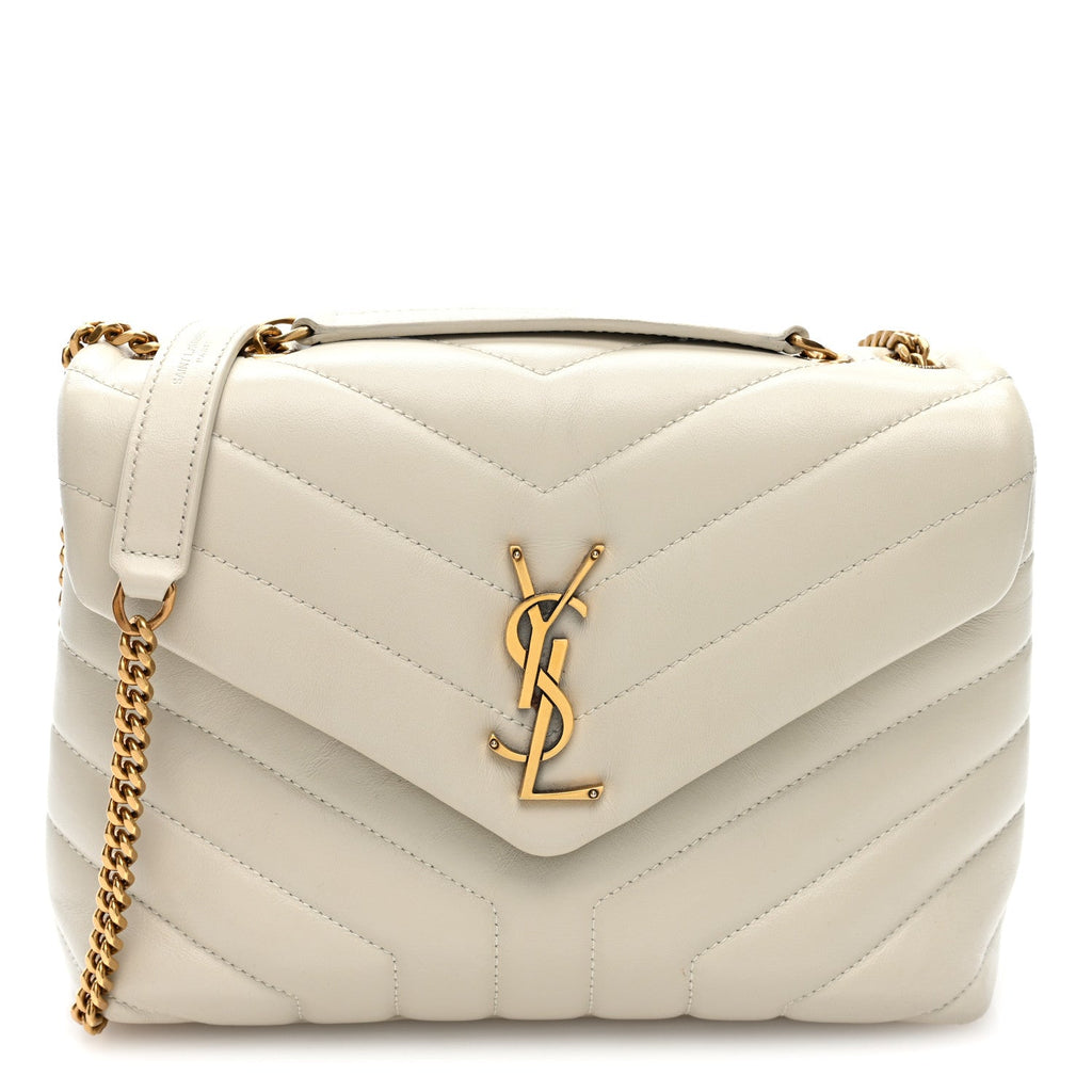 Calfskin Y Quilted Monogram Small Loulou Chain Satchel Crema Soft