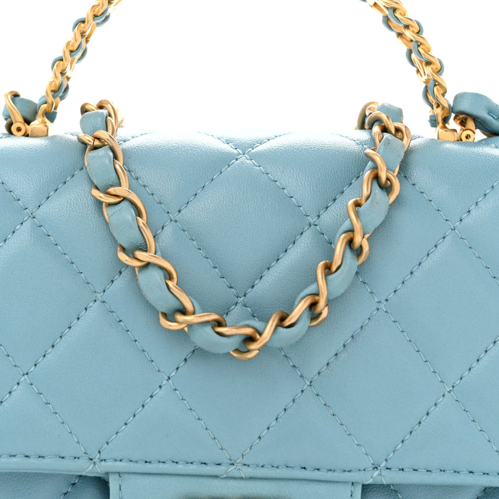 Lambskin Quilted Mini Strass On Top Flap Blue