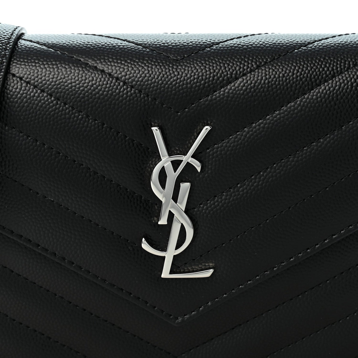 Grain De Poudre Matelasse Chevron Monogram Envelope Chain Wallet Black